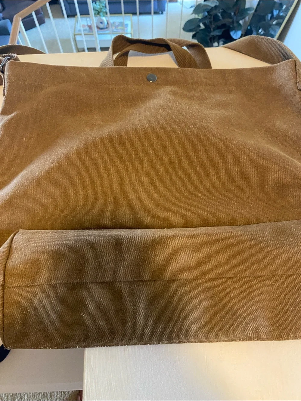 Brown Canvas Crossbody Tote - Casual Everyday Bag